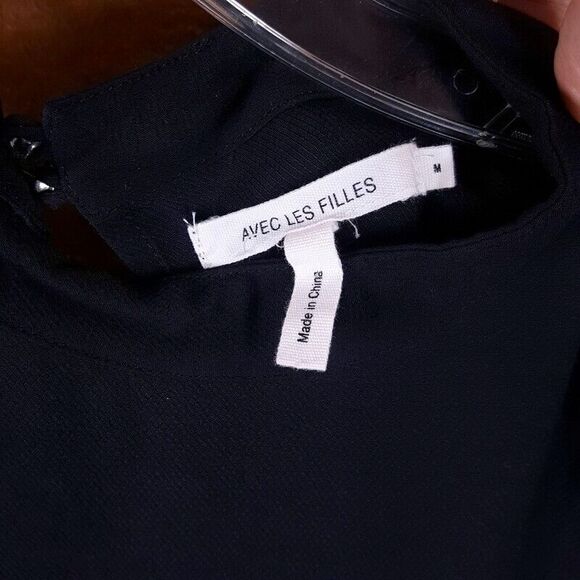 AVEC LES FILLES Womens Top Medium Black Cold Shoulder Keyhole Ruffle - Picture 5 of 9